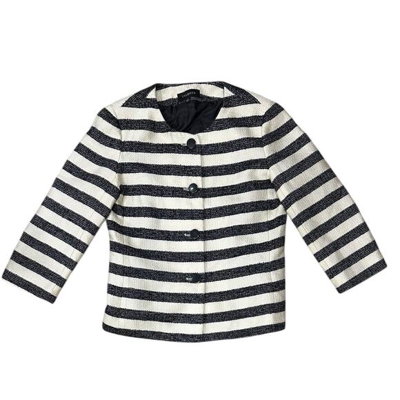 Talbots Size 4 Women's Four Button Blazer Jacket White Black Stripes Career EUC - Picture 1 of 7